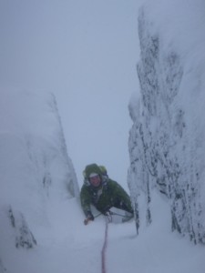 Joe just above the crux, Central Right Hand, Ben Nevis